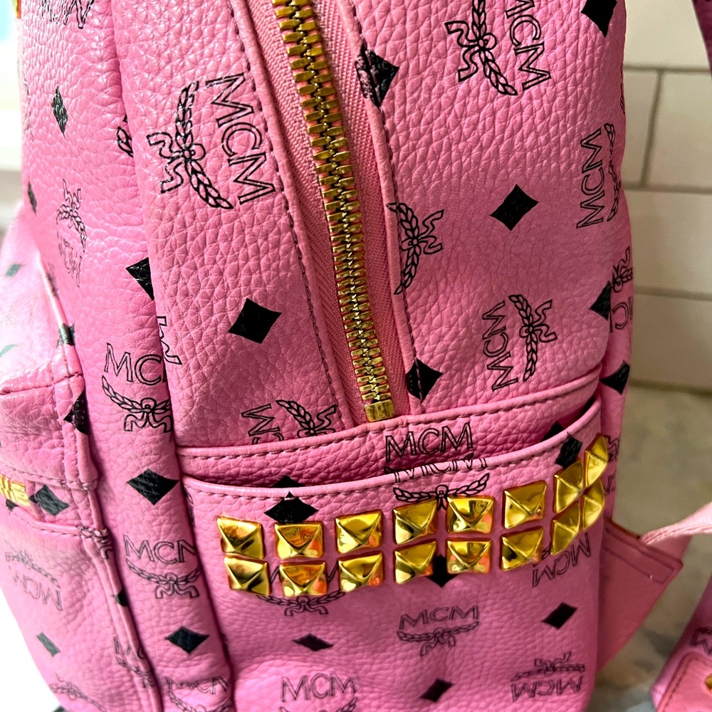 Mcm Monogram Visetos Pattern Leather Studded Ruck… - image 3